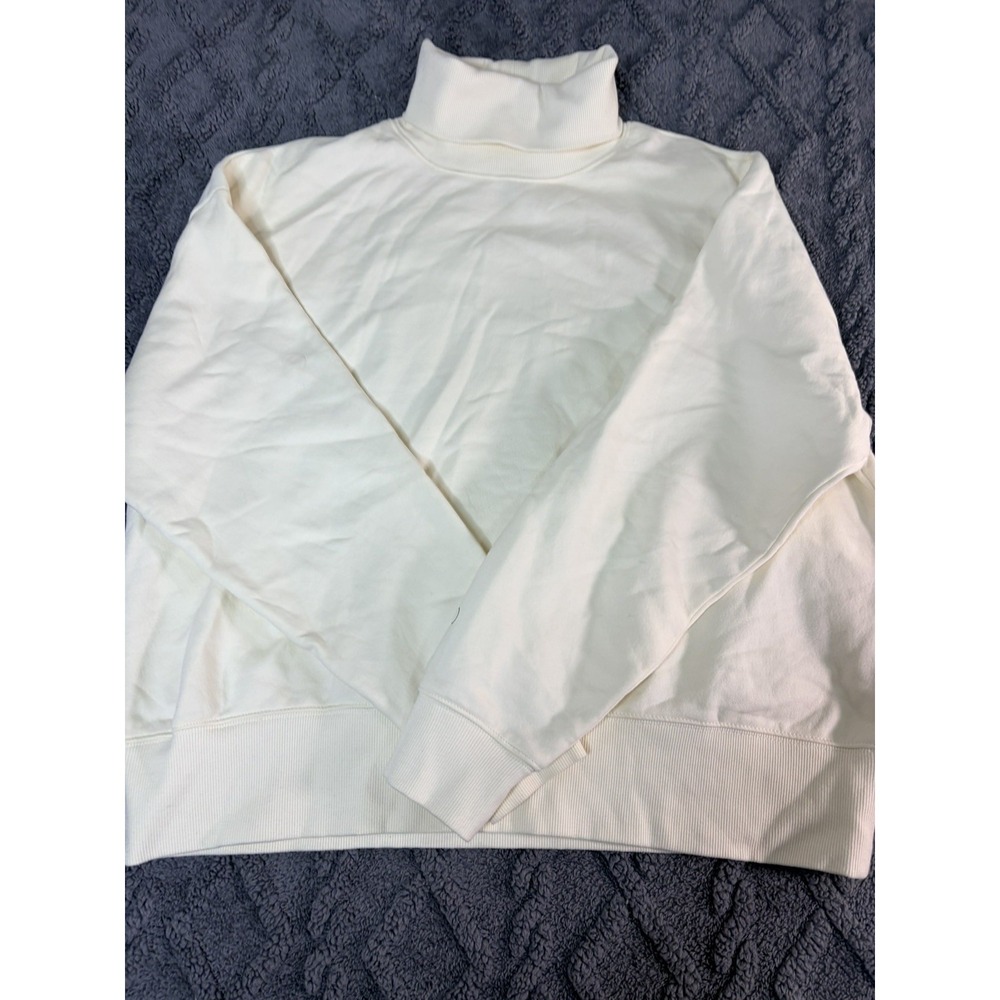 Calia Everyday Fleece Oversized Turtleneck Sweatshirt Cream Size Large